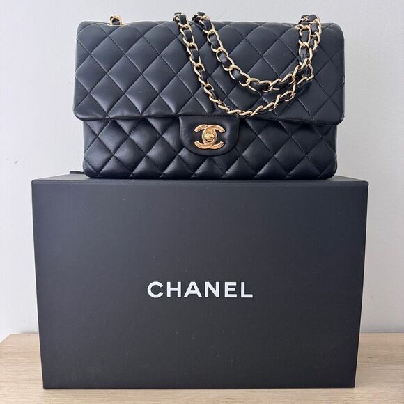 Chanel Classic Double Flap Medium Quilted Lambskin Black with Gold Hardware - Picture 1 of 13